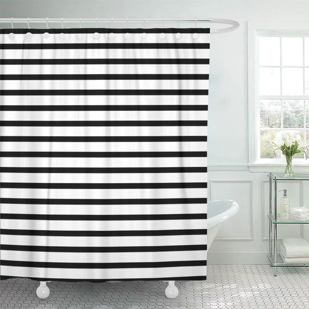 CYNLON Garden Black and White Stripes Patio Modern Striped Nautical Bathroom Decor Bath Shower Curtain 60x72 inch