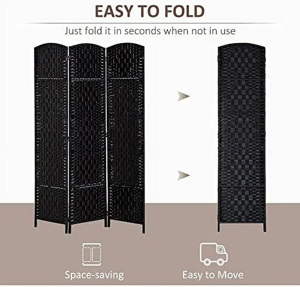HBBOOMLIFE 6' Tall Wicker Weave 6 Panel Room Divider Privacy Screen - Brown