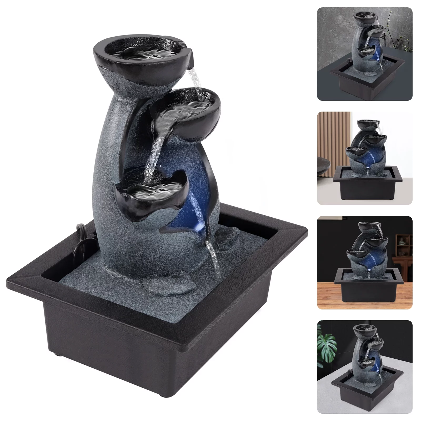 Miumaeov Tabletop Water Indoor Fountain with LED Light, Desktop Meditation Waterfall Fountain, Calming Water Sound Relaxation Fountain for Home Office Decor