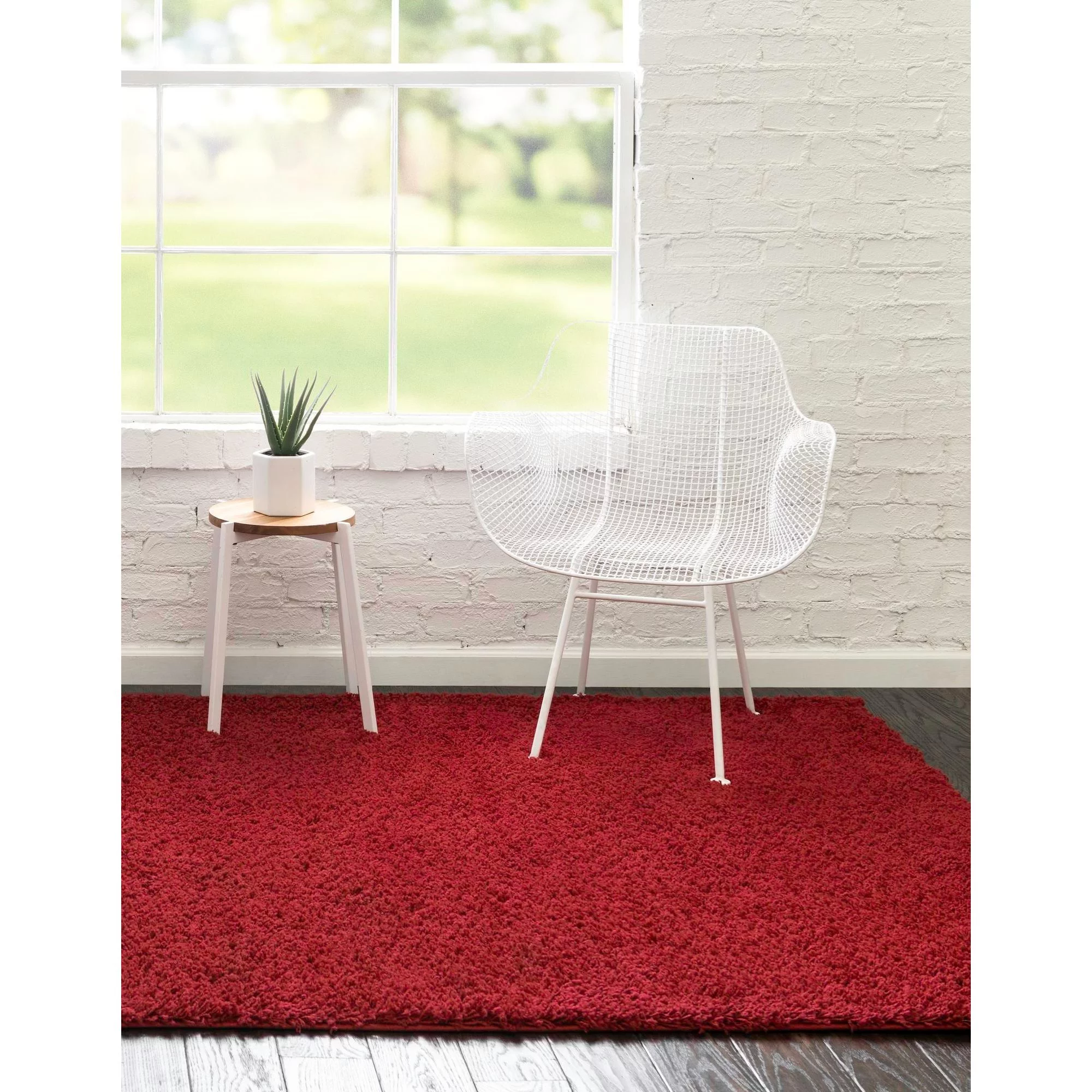 6' x 9' Solid Cherry Red Rectangular Shag Area Throw Rug