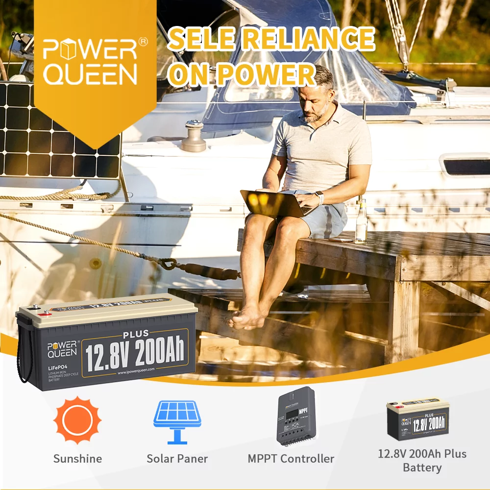 Power Queen 12V 200Ah Plus LiFePO4 Lithium Battery 200A BMS For Marine Camper