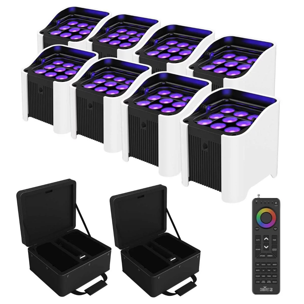 Chauvet DJ Freedom Par H9 IP X4 Complete Up-Lighting Kits Pair with White Sleeves and Handheld Remote Package