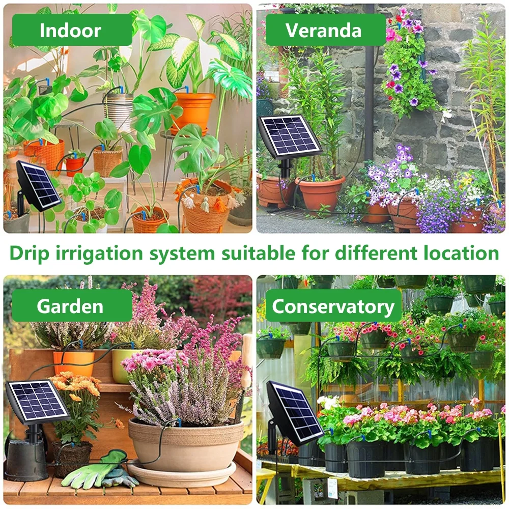 Solar Auto Irrigation System, Solar Powered Drip Irrigation Kit, Indoor Outdoor Automatic Self Watering System for 15 Potted Plants in Green House, Garden, Balcony