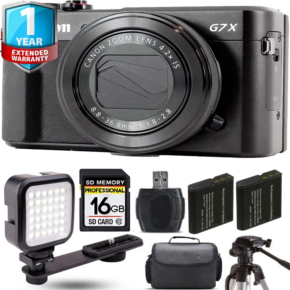 Canon PowerShot G7 X Mark II Camera + Extra Battery + 1 Yr Warranty - 16GB Kit