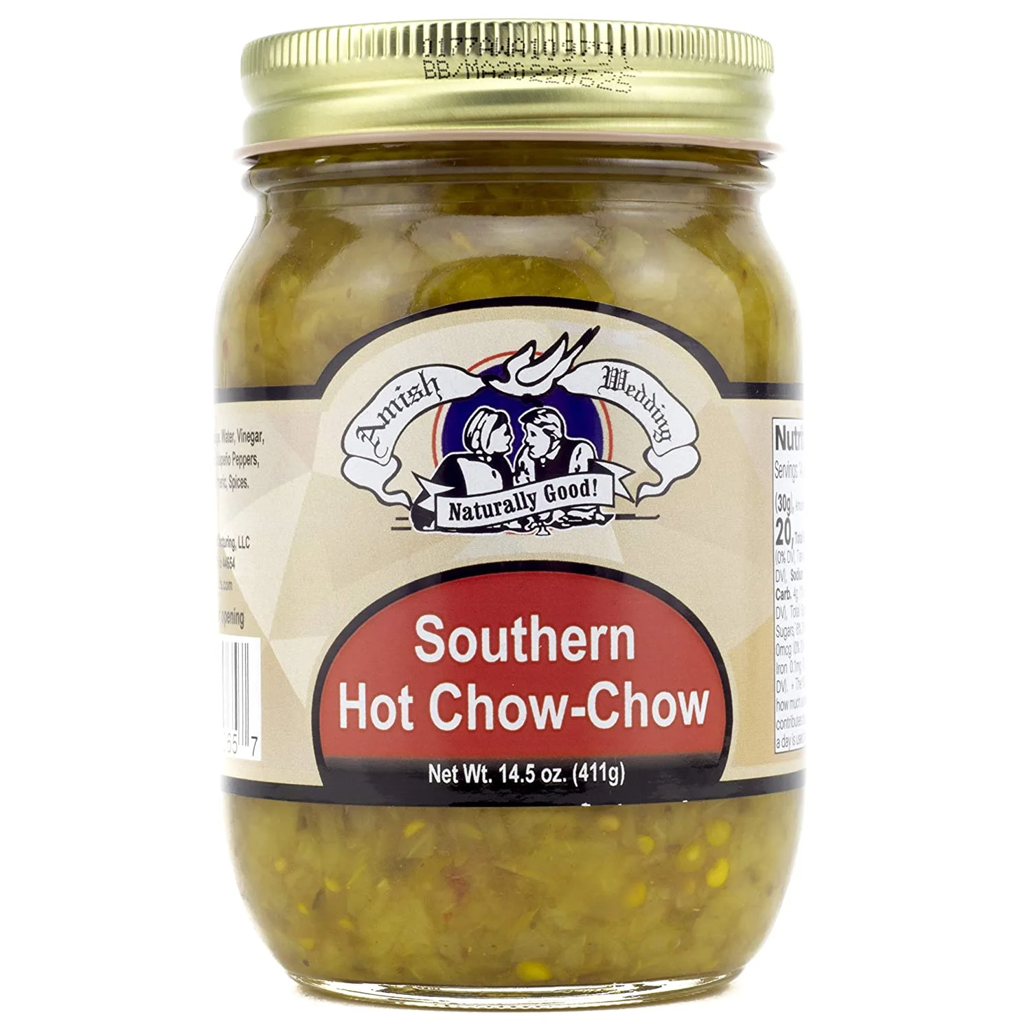 Amish Wedding Hot Southern Style Chow Chow, Two 14.5 oz. Jars