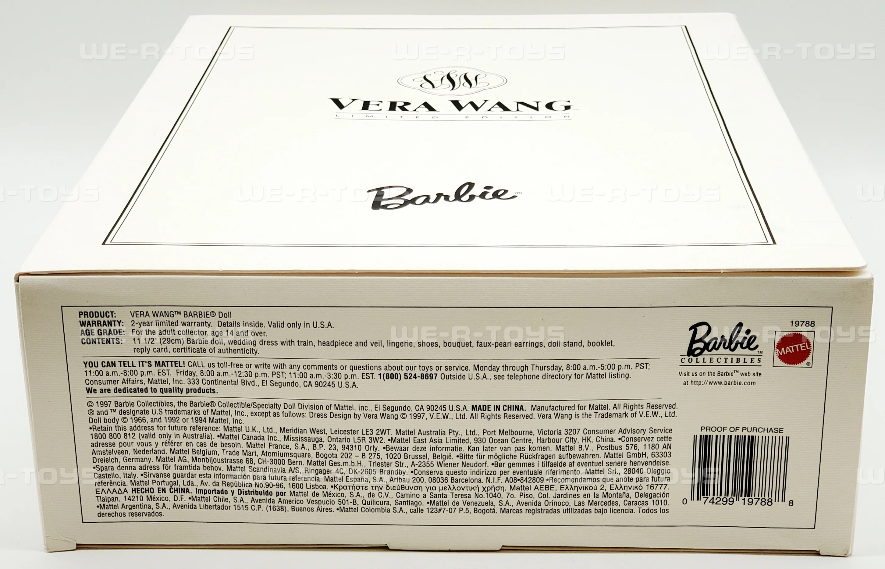 Vera Wang Bride Barbie Doll Limited Edition First in a Series 1997 Mattel 19788