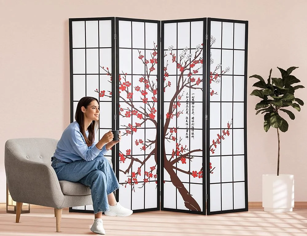 RSJIWOGZ Room Divider Panel  4 Panel Room Dividers and Folding Privacy Screens  6FT Partitions and Dividers Freestanding  Plum Blossom Shoji Screen for Home Office Bedroom  Room Divider S