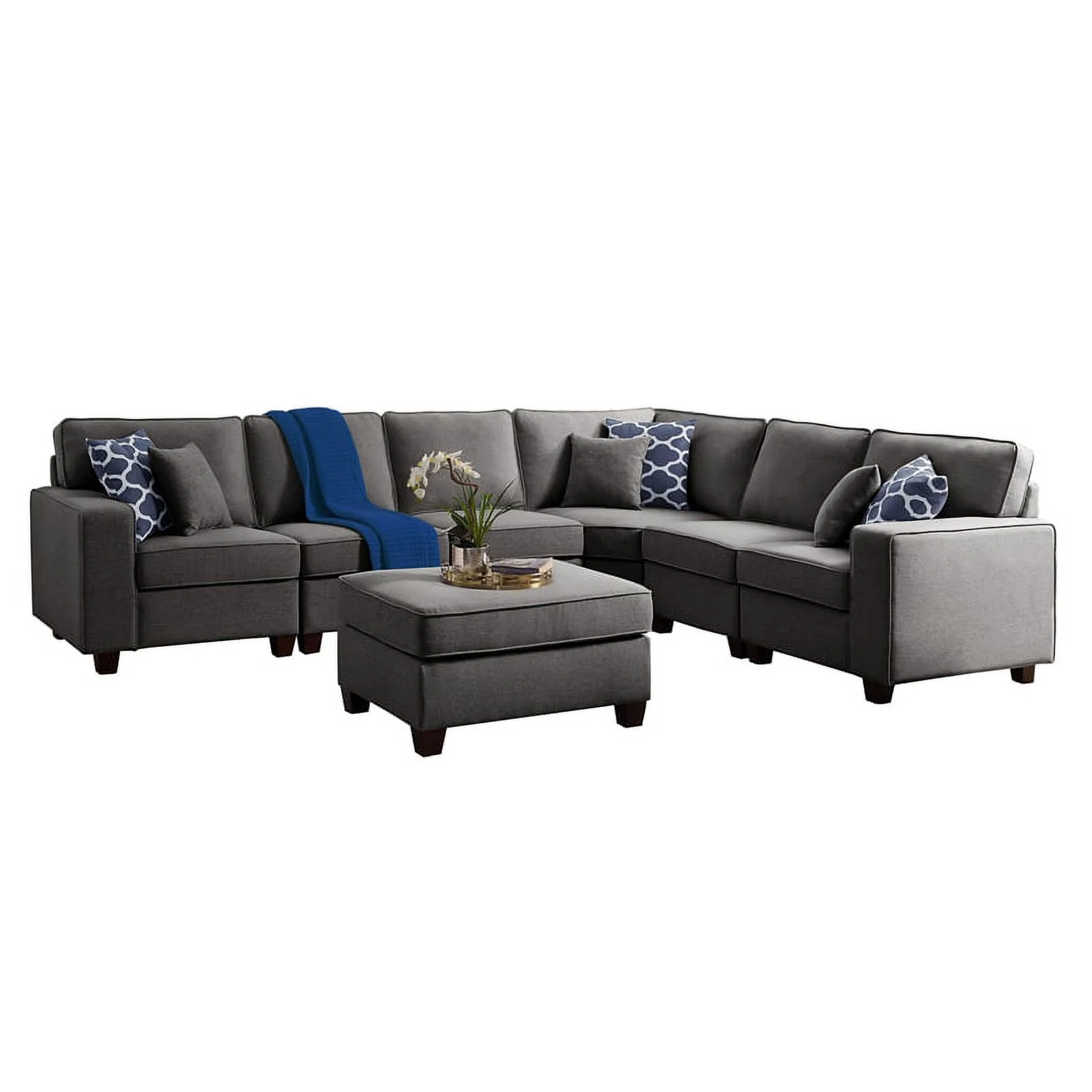 Bowery Hill 7 Piece Reversible Linen fabric Livingroom Sectional in Dark Gray