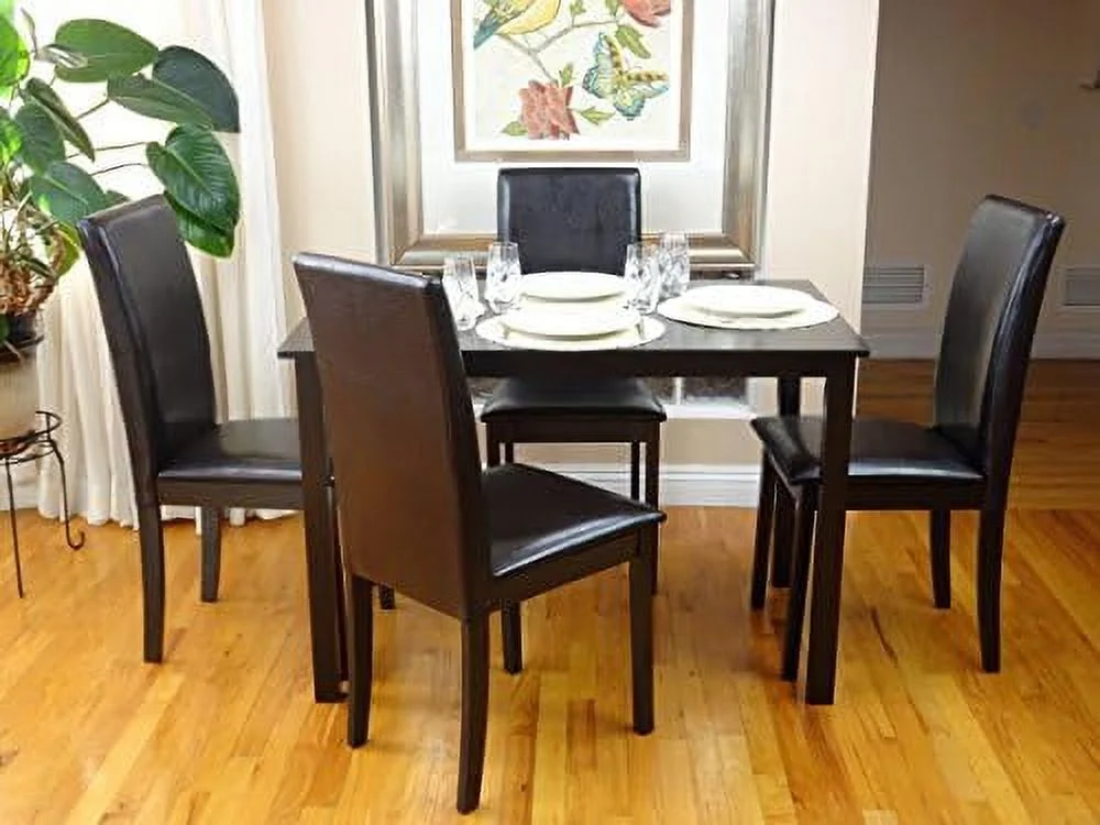 Dining Kitchen Rectangular Classic Table Solid Wooden Modern In Black Espresso Finish