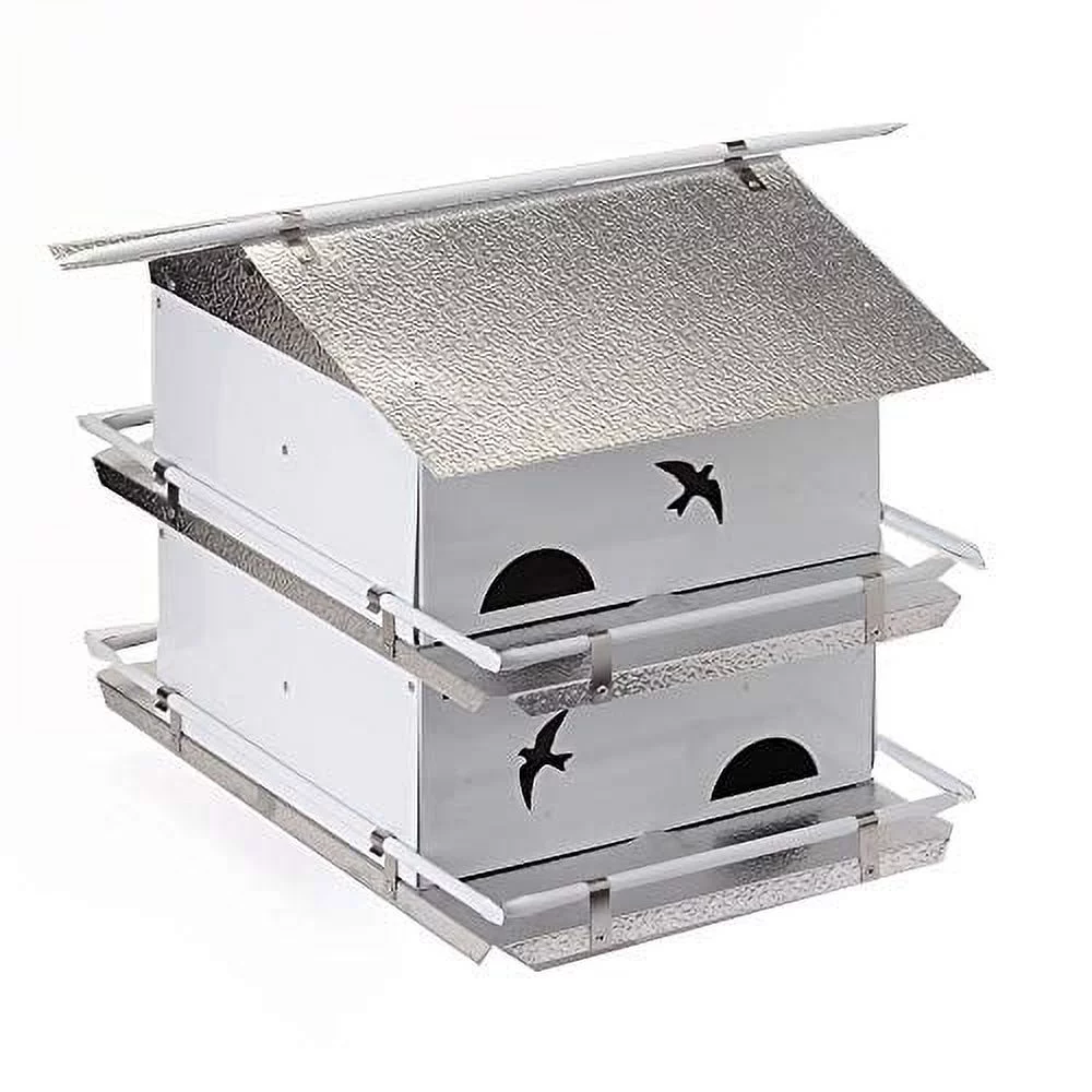 Birds Choice PMW2 Watersedge Purple Martin House 2 Floor/4 Room, Bird House, Small, White/Grey