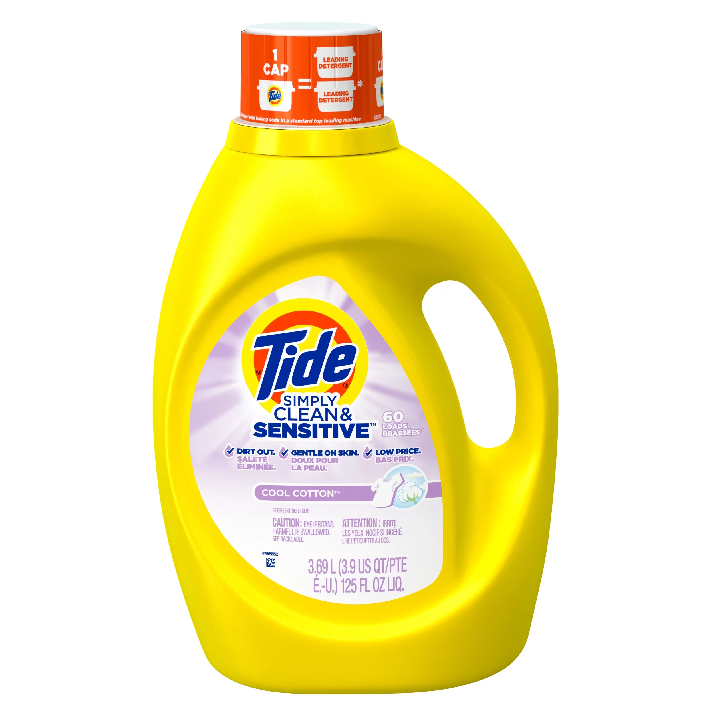 Tide Simply Clean & Sensitive HE Liquid Laundry Detergent, Cool Cotton Scent, 60 Loads 125 Oz