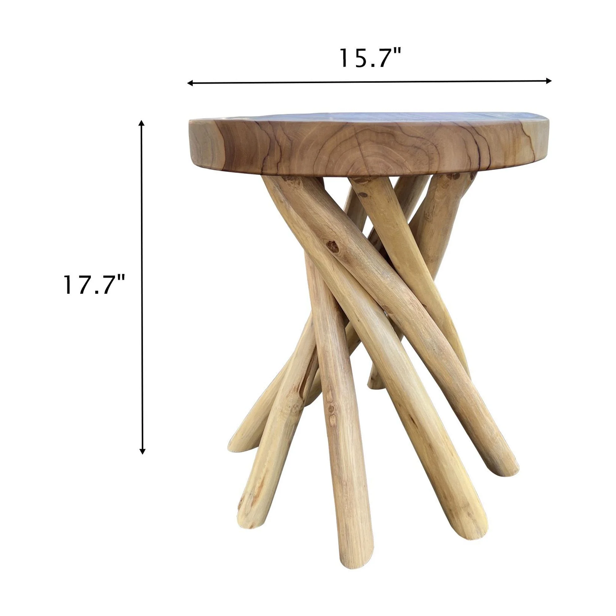 Greenage Natural Edge Teak Branch End Table, Live Edge Wood Side Table, Nightstand, Plant Stand, 15.7x15.7x17.7 inches