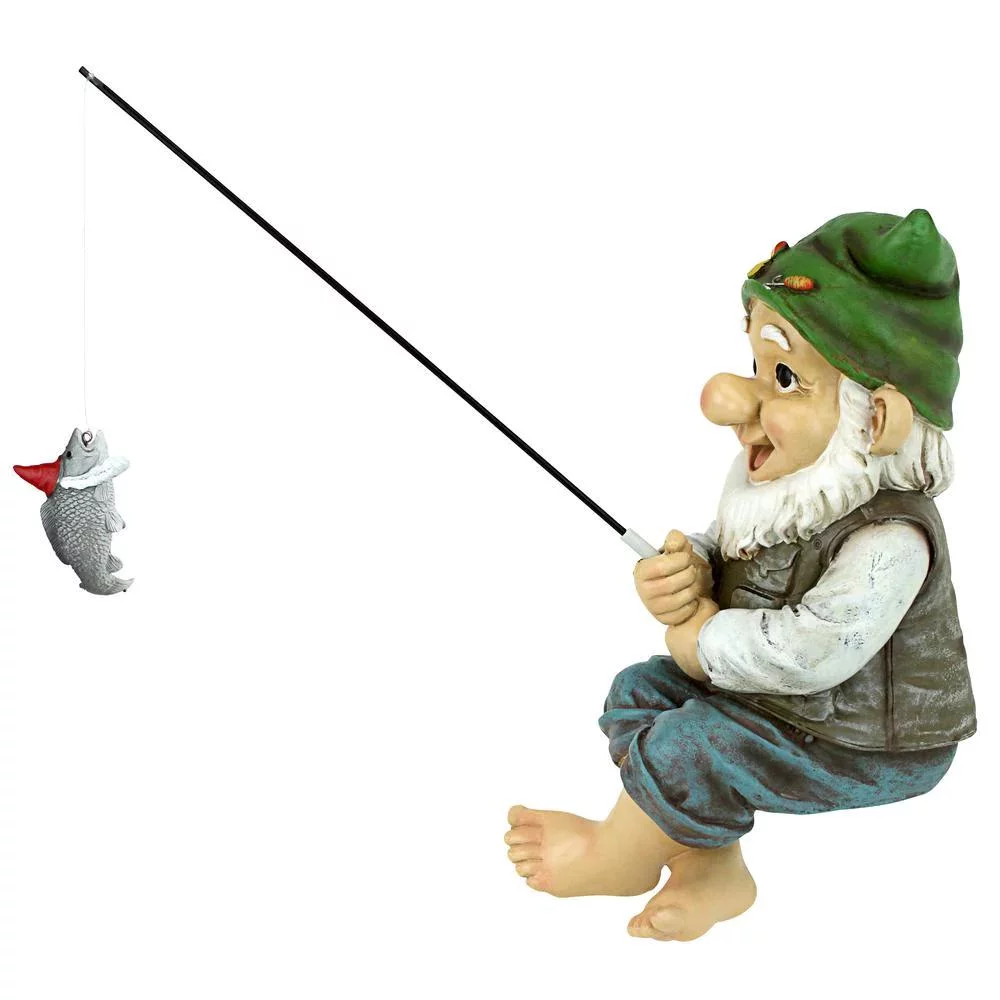Design Toscano 9.5 In. H Ziggy The Fishing Gnome Garden Sitter Statue