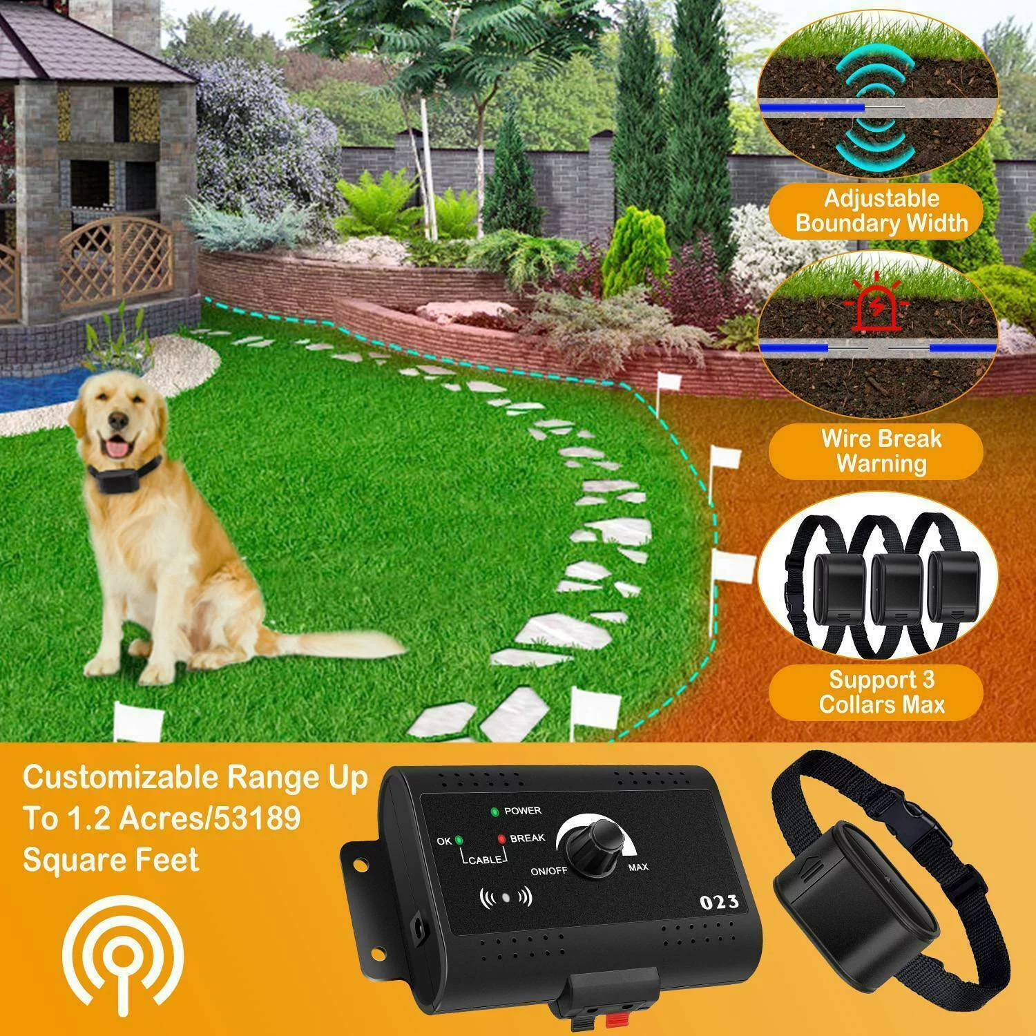 Underground Wireless Electric Dog Fence Pet Containment System Shock Collars US