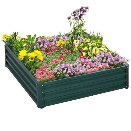 Buumin Outsunny Galvanized Raised Garden Bed, 4' x 4' x 1' Metal Planter Box, for Growing Vegetables, Flowers, Herbs, Succulents, Green