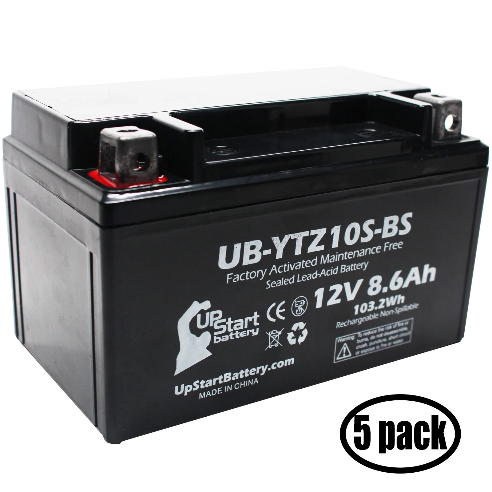 5-Pack UpStart Battery Replacement for 2011 Yamaha YFM35R Raptor 350CC Factory Activated, Maintenance Free, ATV Battery - 12V, 8.6Ah, UB-YTZ10S-BS