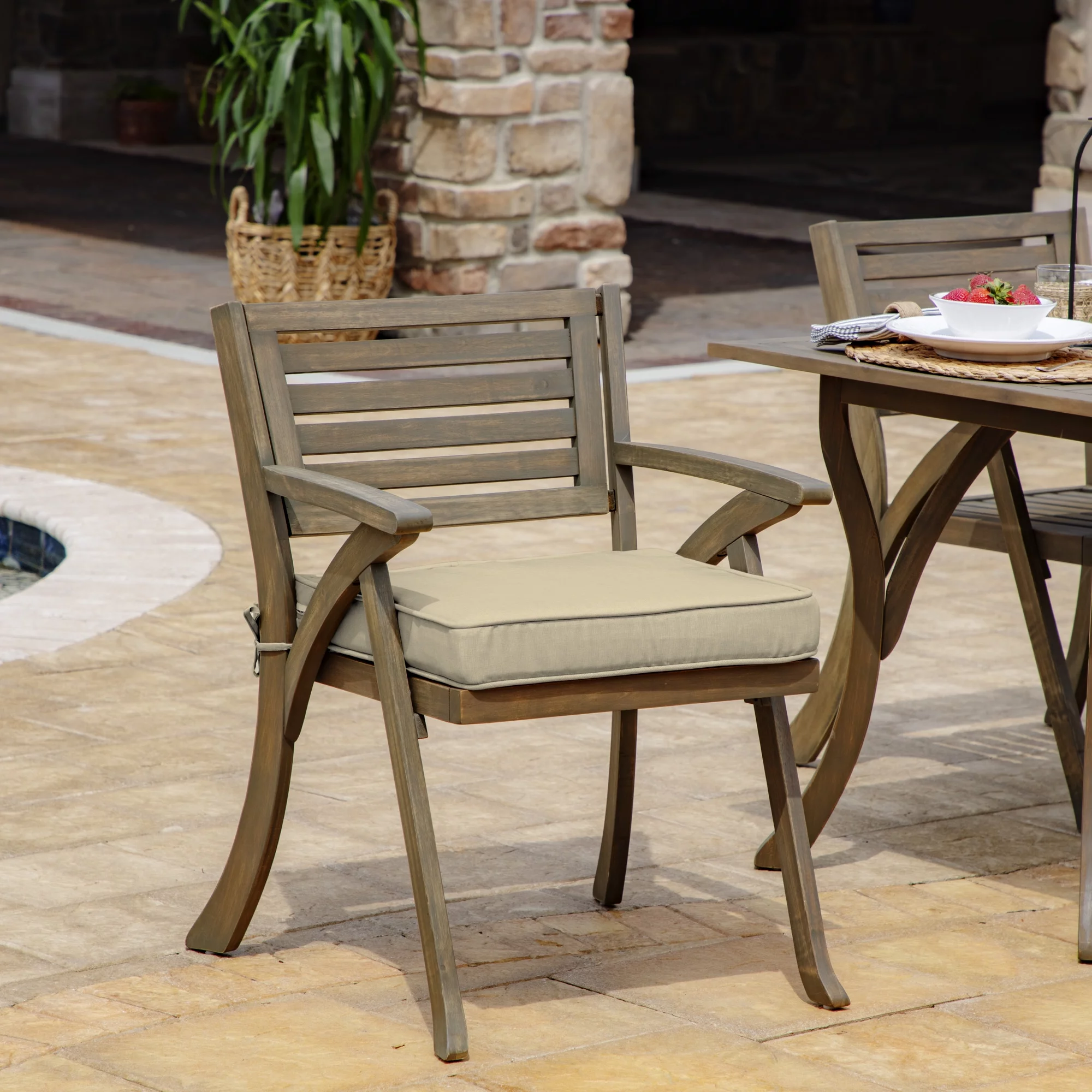 Arden Selections ProFoam 20 x 20 in Outdoor Dining Seat Cushion Cover, Tan Leala