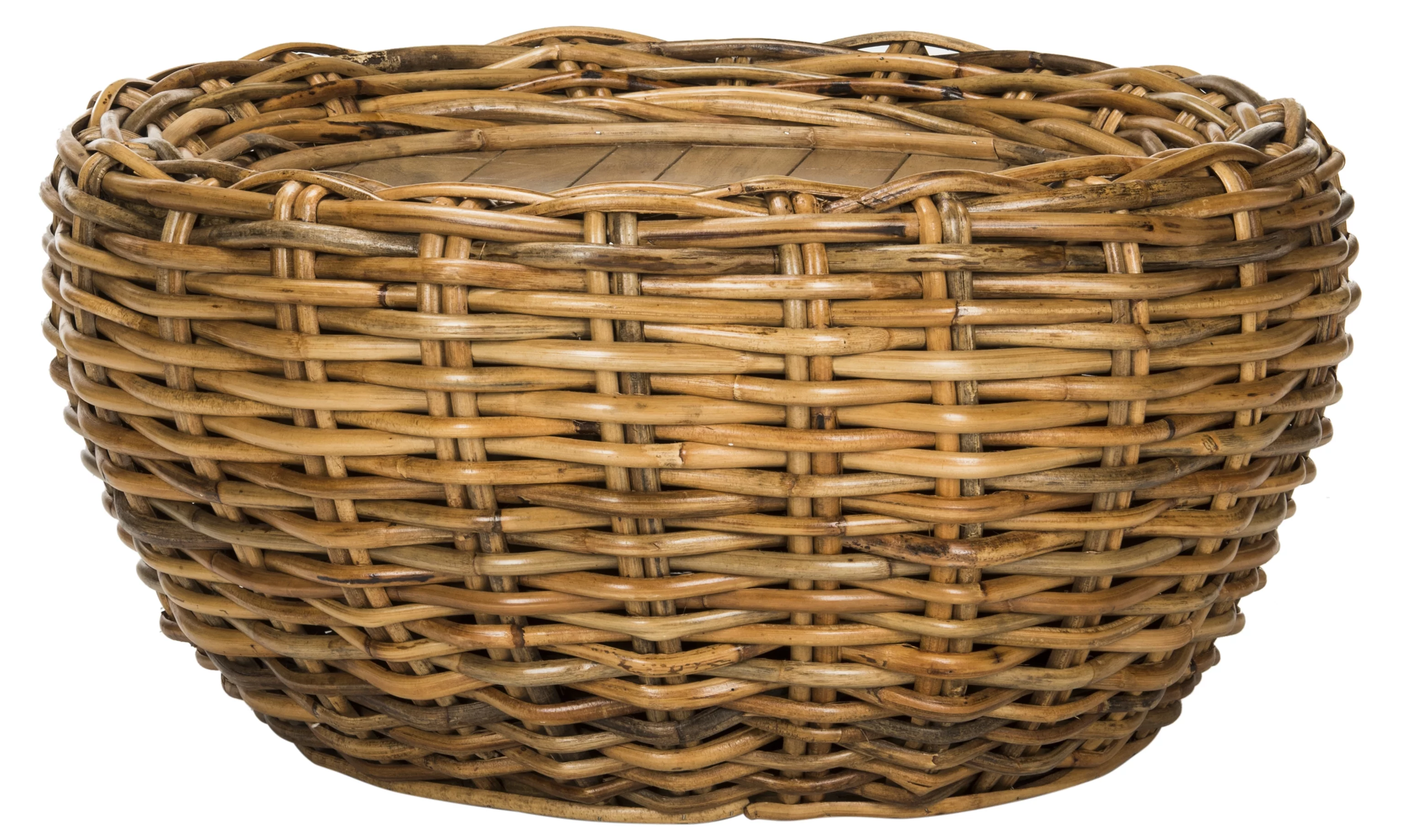 SAFAVIEH Alley Wood Top Round Wicker Coffee Table, Natural Brown