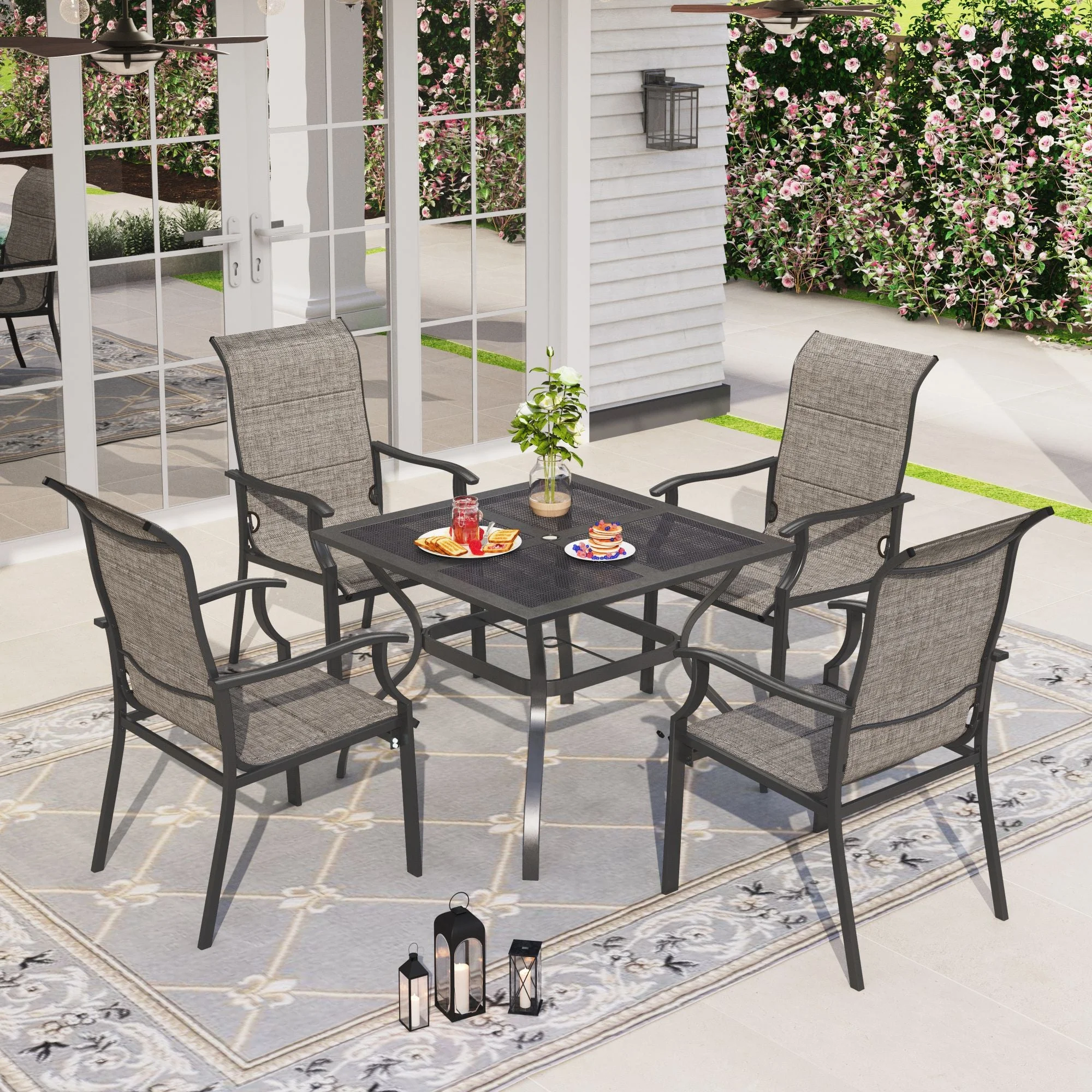 Sophia & William 5 Pieces Metal Patio Dining Set for 4 Outdoor Textilene Chairs Table Set