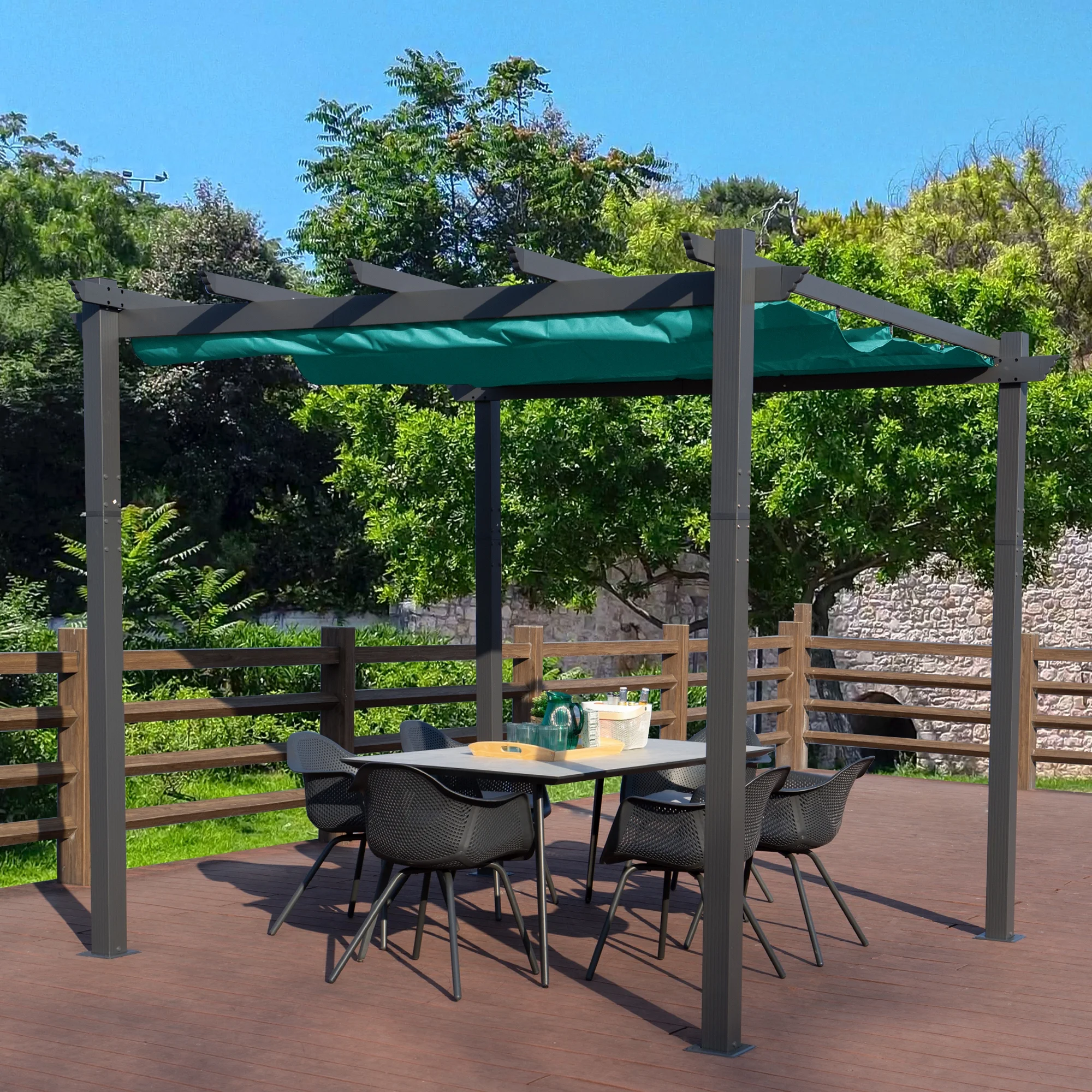 Kozyard Morgan Outdoor Extra-Large Gray Aluminum Frame Pergola with Sunshade Canopy (10ft x 10ft, Blue)