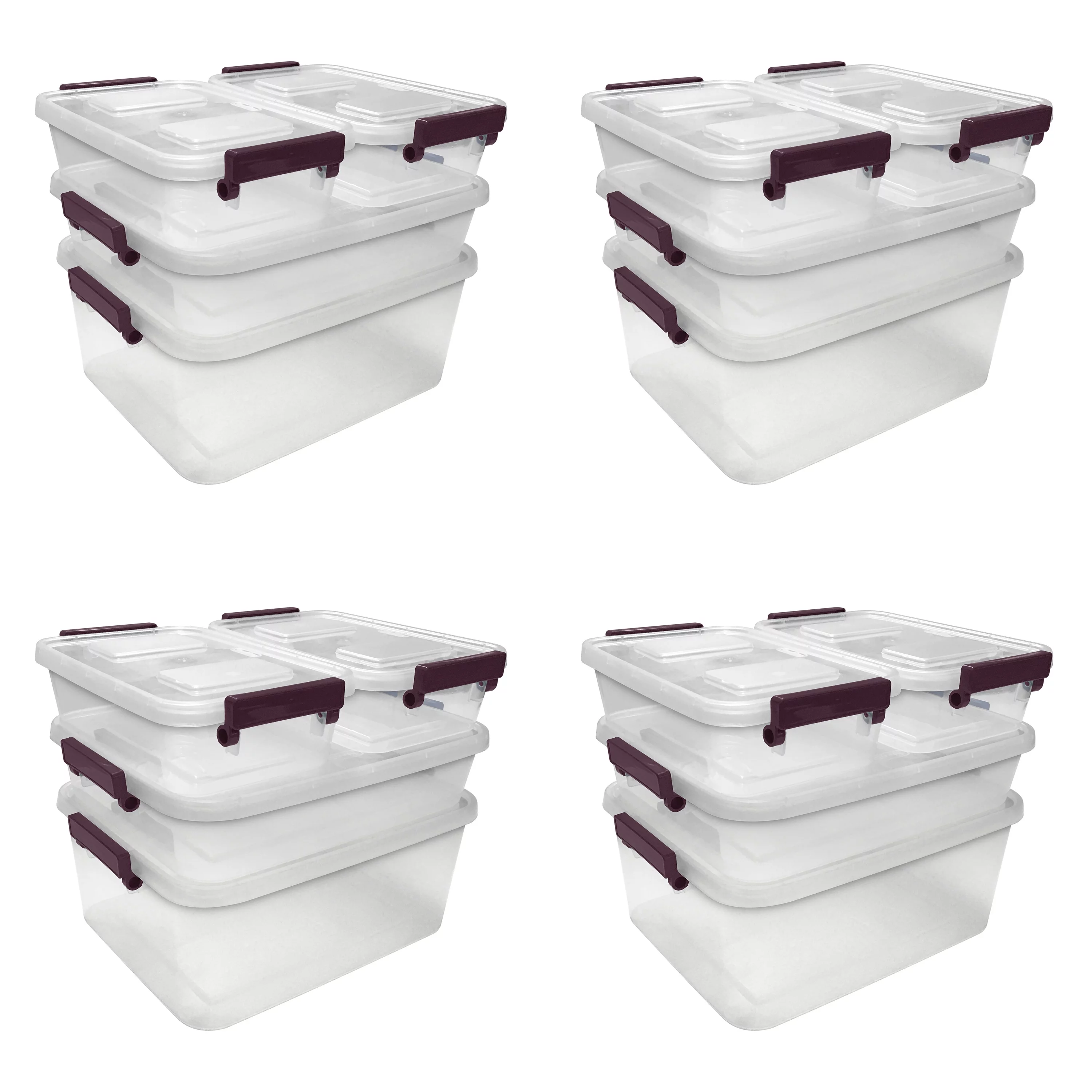 Sterilite Set of 4 Modular Latch Boxes Metropolis Burgundy Set of 4