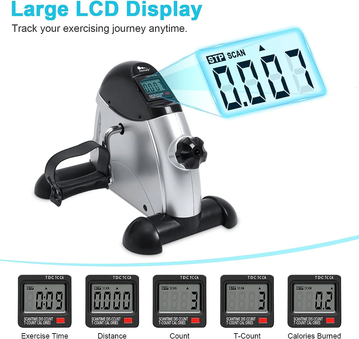 Mini Exercise Bike, Under Desk Bike Pedal Exerciser Portable Foot Cycle Arm & Leg Peddler Machine with LCD Screen Displays (gray)