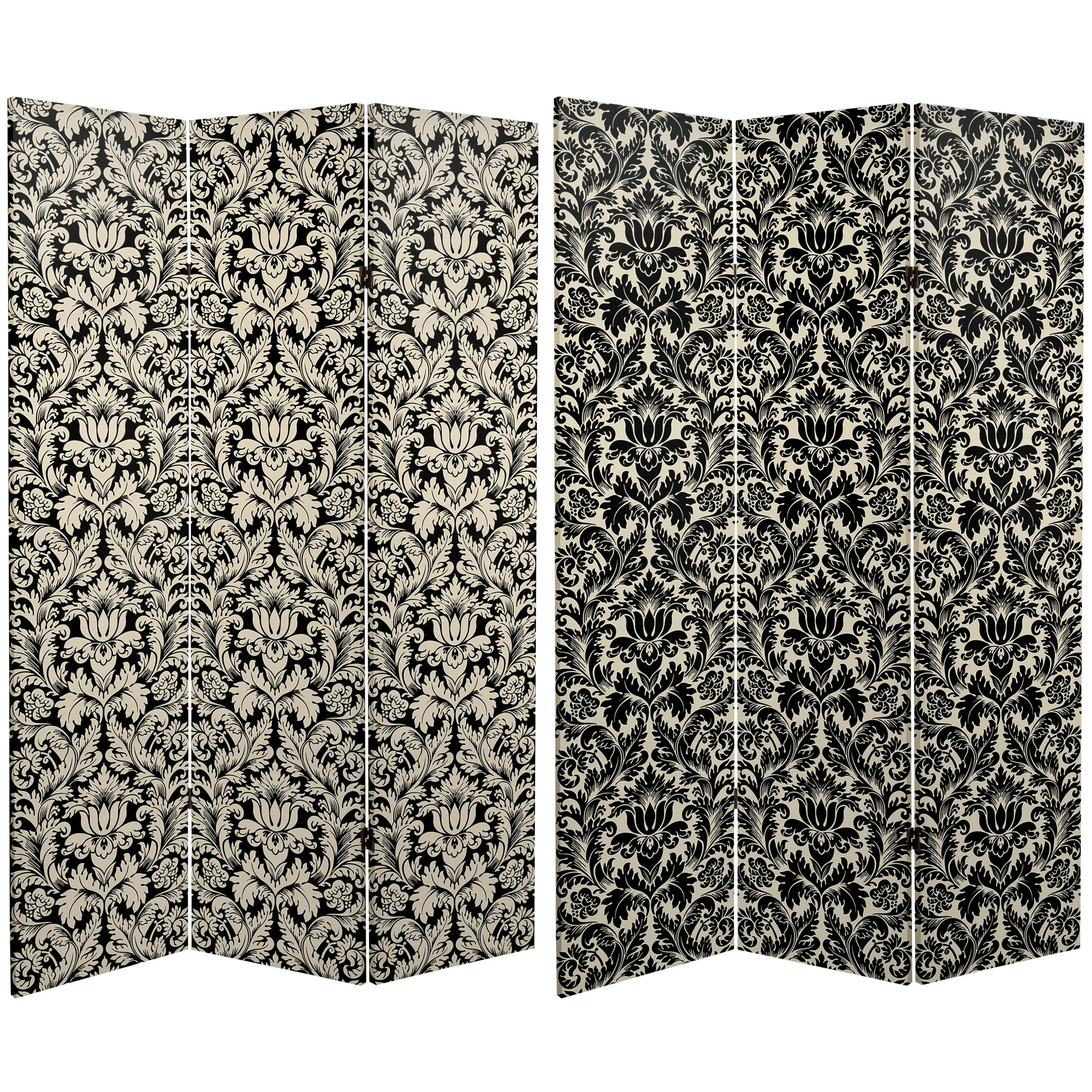 Oriental Furniture 6 ft. Tall Ebony Damask Canvas Room Divider - 3 Panel