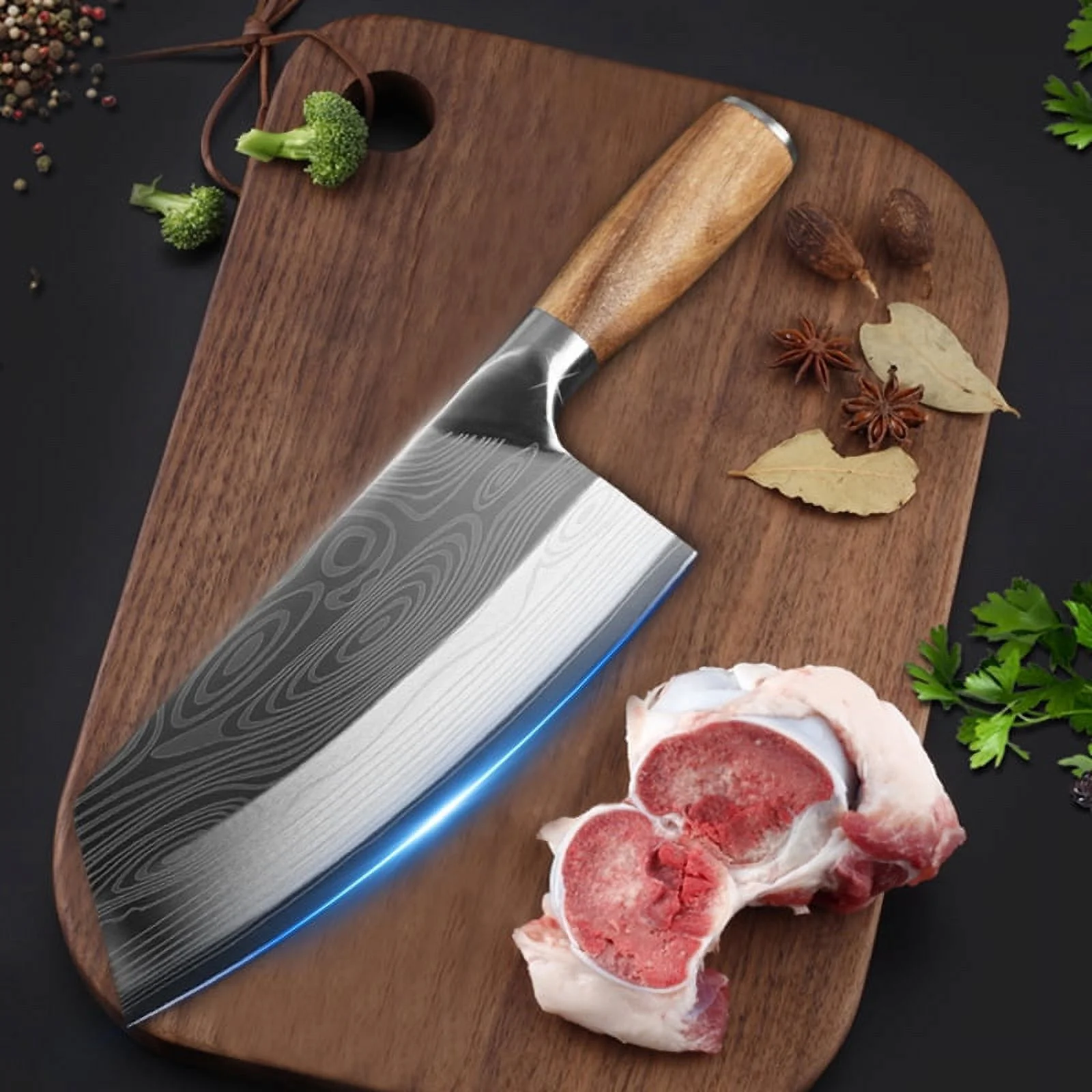 8-Inch Meat Cleaver Knife, 7″ Butcher Knife with High Carbon German Steel and Ergonomic Handle