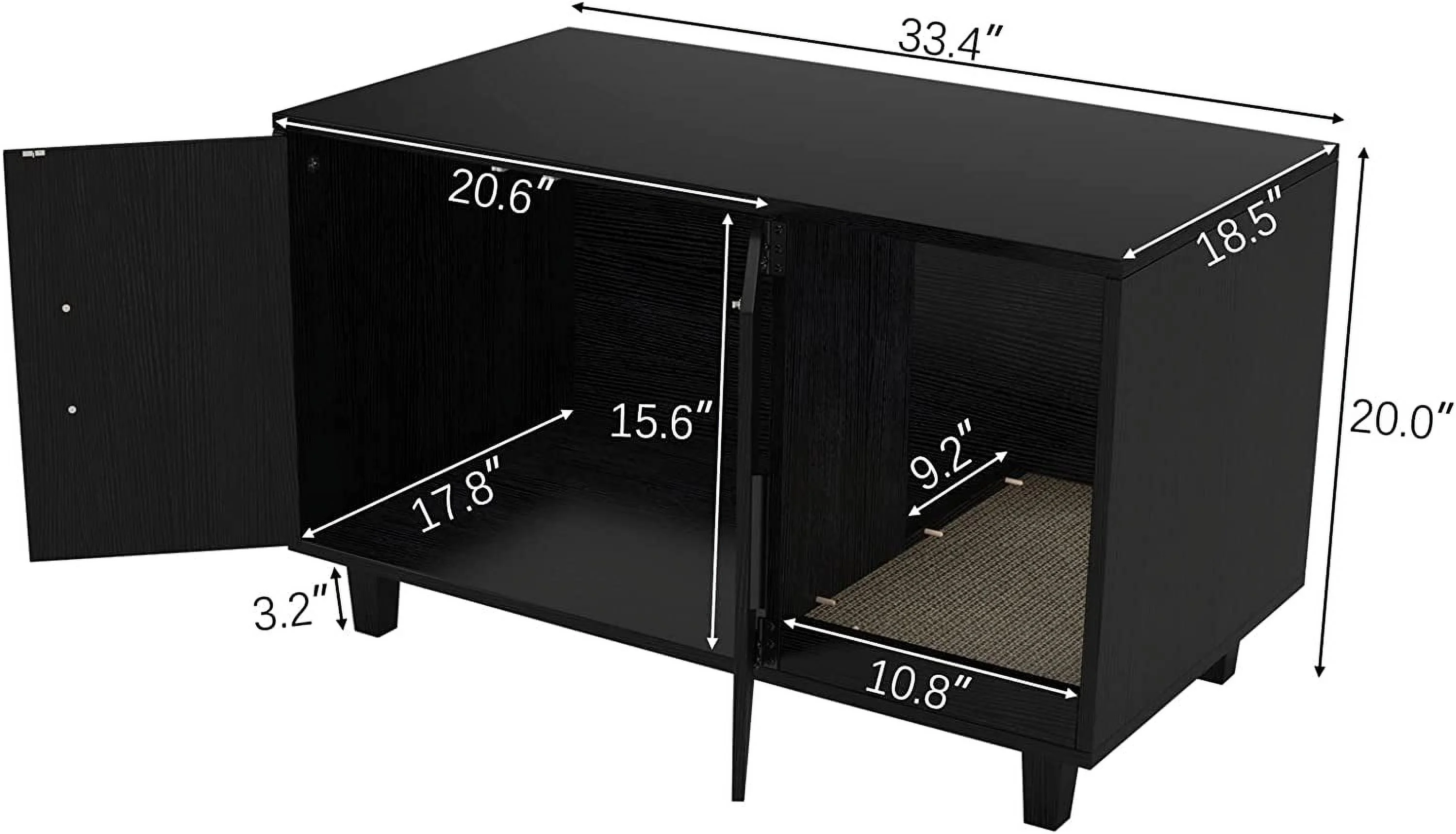 Modern Wood Pet Crate: Cat Washroom Hidden Litter Box Enclosure Furniture House, Nightstand with Scratch Pad, Stackable (Black)