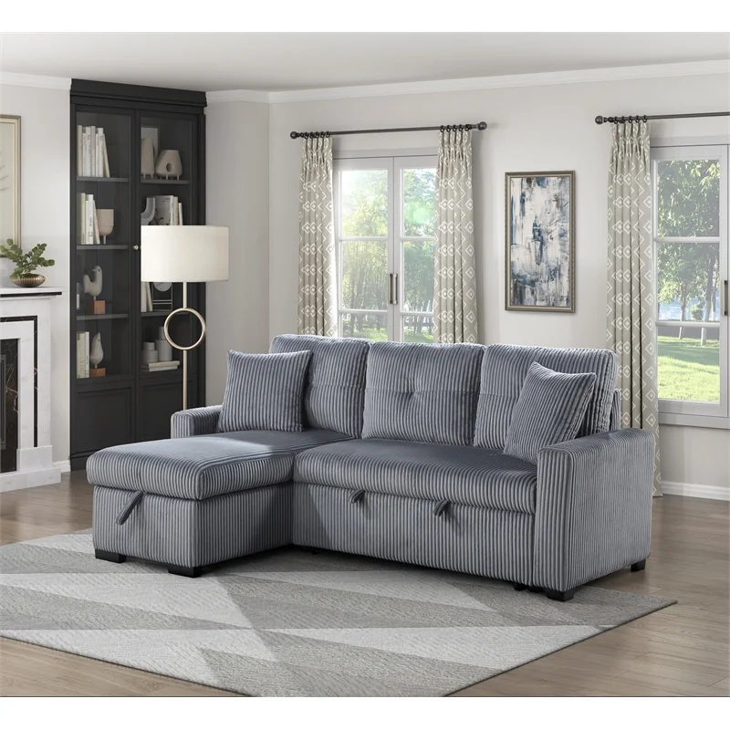 Lexicon Rhett 3-Piece Corduroy Reversible Sectional in Dark Gray