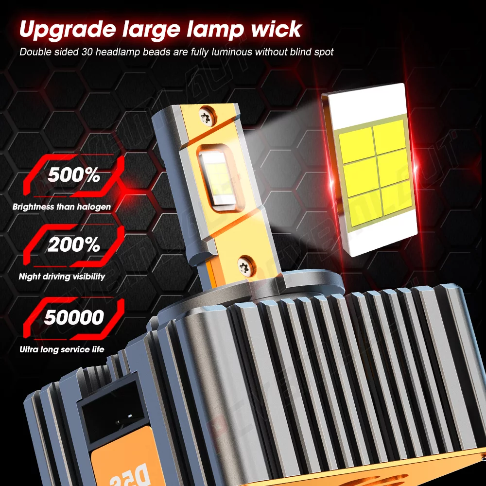D5S D5R LED Headlight Kit Bulbs 180W 12000LM 6000K White LED Conversion Lamps 2PCS