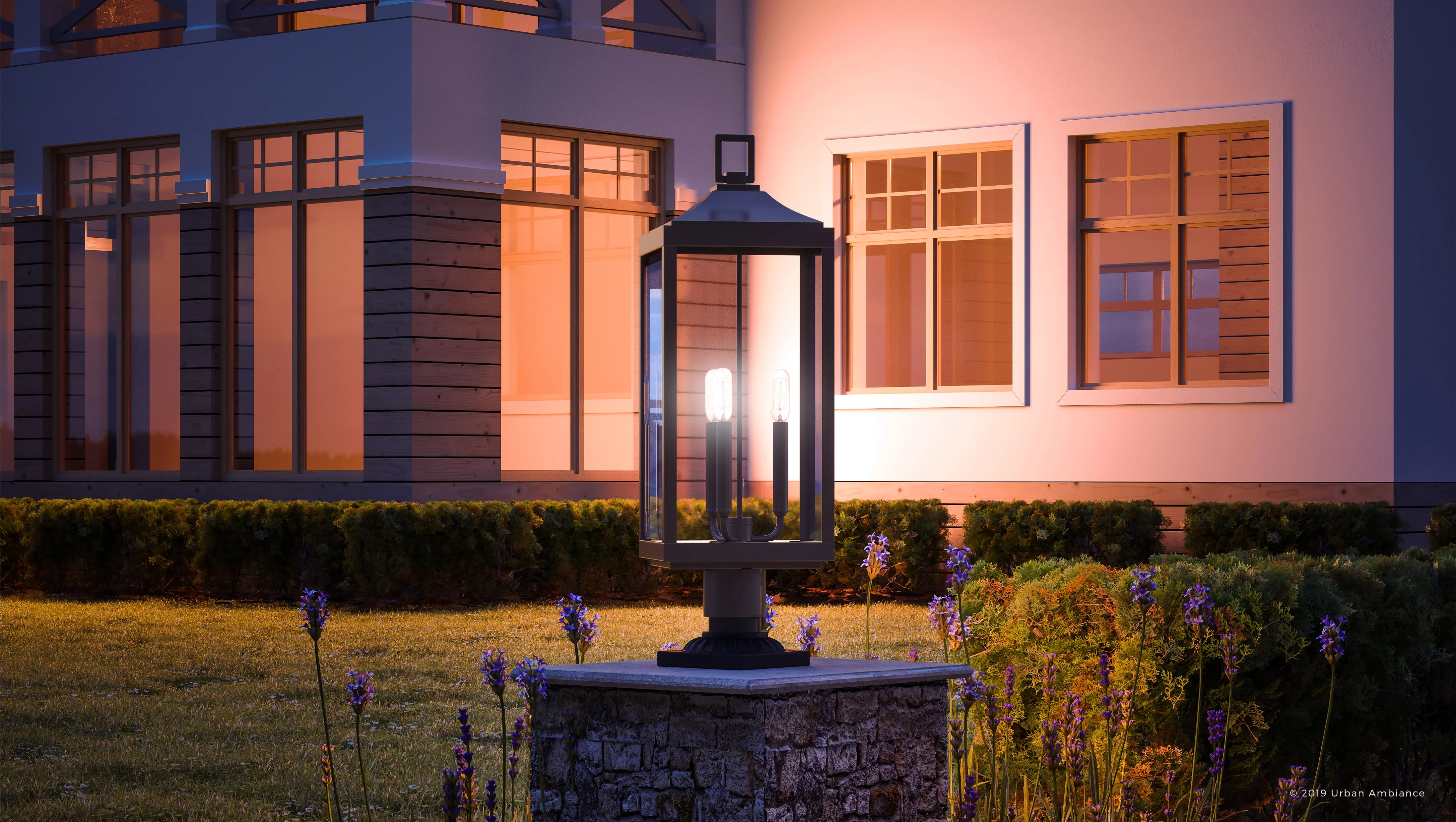 Luxury Colonial Outdoor Post Light, 26.875''H x 9.5''W, with Modern Farmhouse Style Elements, Posh Design, Olde Bronze Finish and Glass, UHP1190