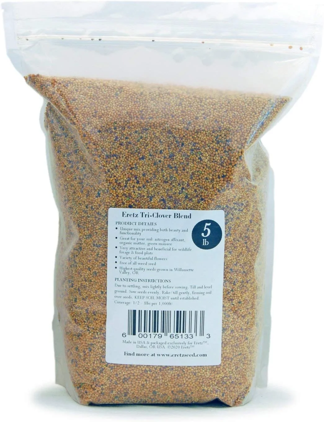 Tri-Clover by Eretz - Three Part Blend of Clovers Providing Beauty, Cover, and Natural Attractant. No Coatings or Fillers, Premium Seeds (5lb)