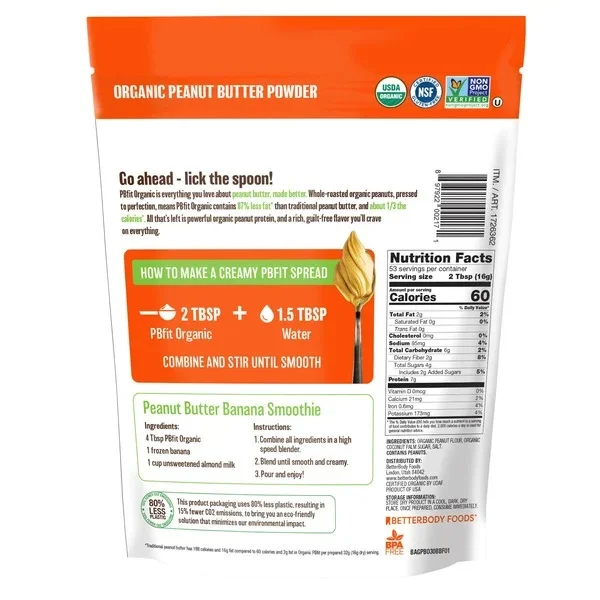 PBfit Organic Peanut Butter Powder Pouch, 30 Ounce