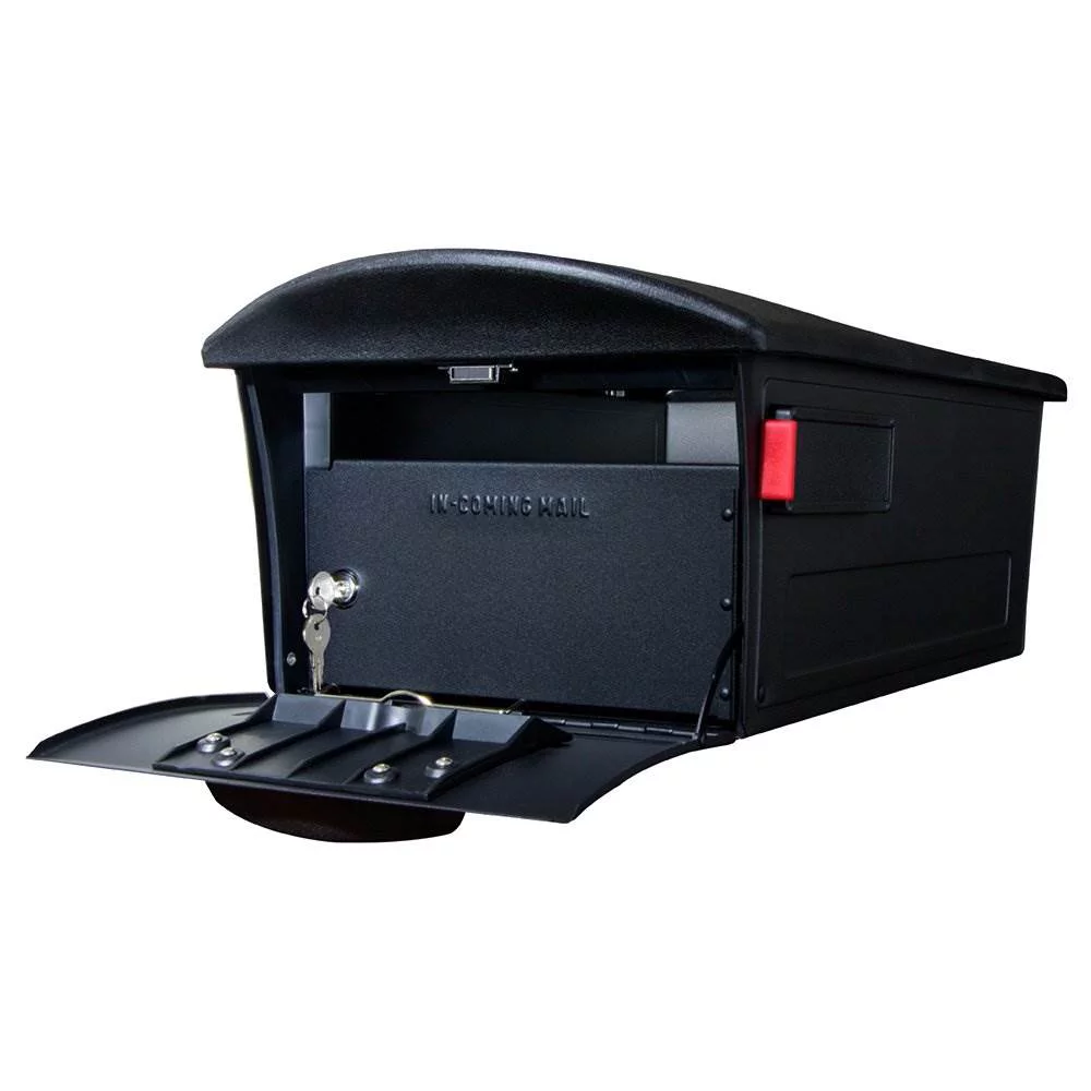 Architectural Mailboxes Mailsafe Large, Plastic, Locking, Post Mount Mailbox, Black, Model #RSKB00AM