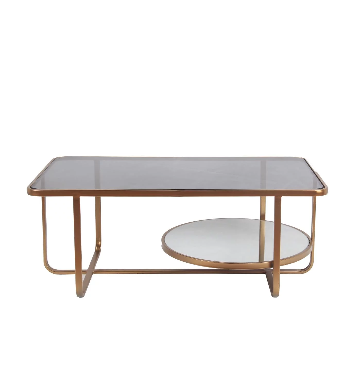 Privilege 2-Tiered Modern Metal Coffee Table with Smoked Glass Top in Gold