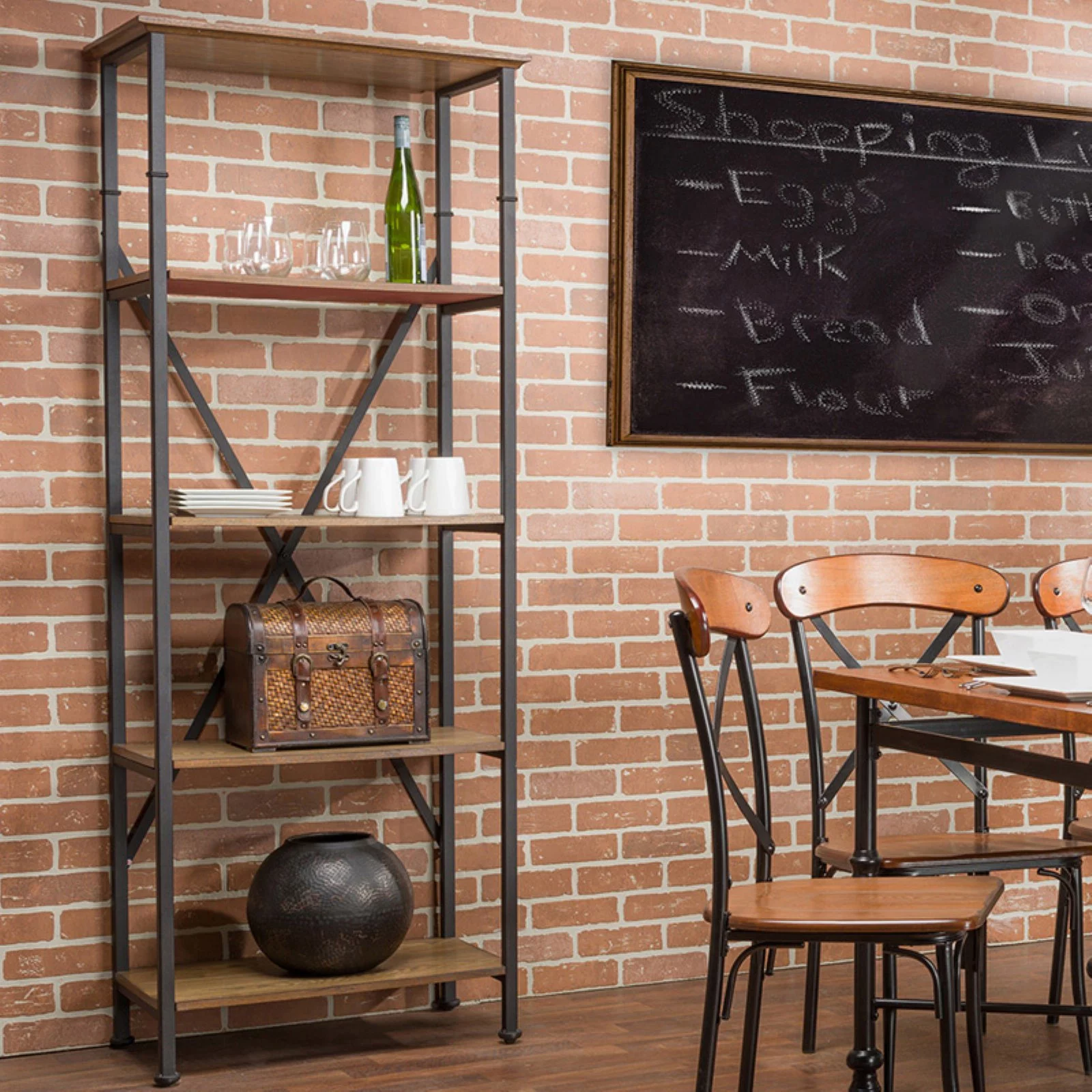 Baxton Studio Lancashire 4 Shelf Bookcase in Brown and Gray