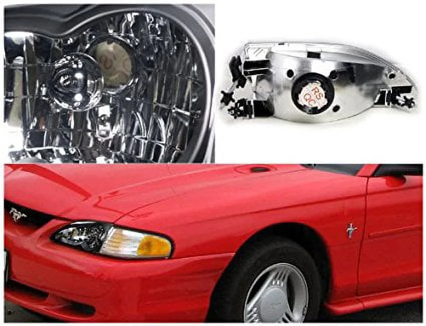 Spec-D Tuning LH-MST94JM-RS Ford Mustang Euro Crystal Black V8 Headlights Head Lamps Pair