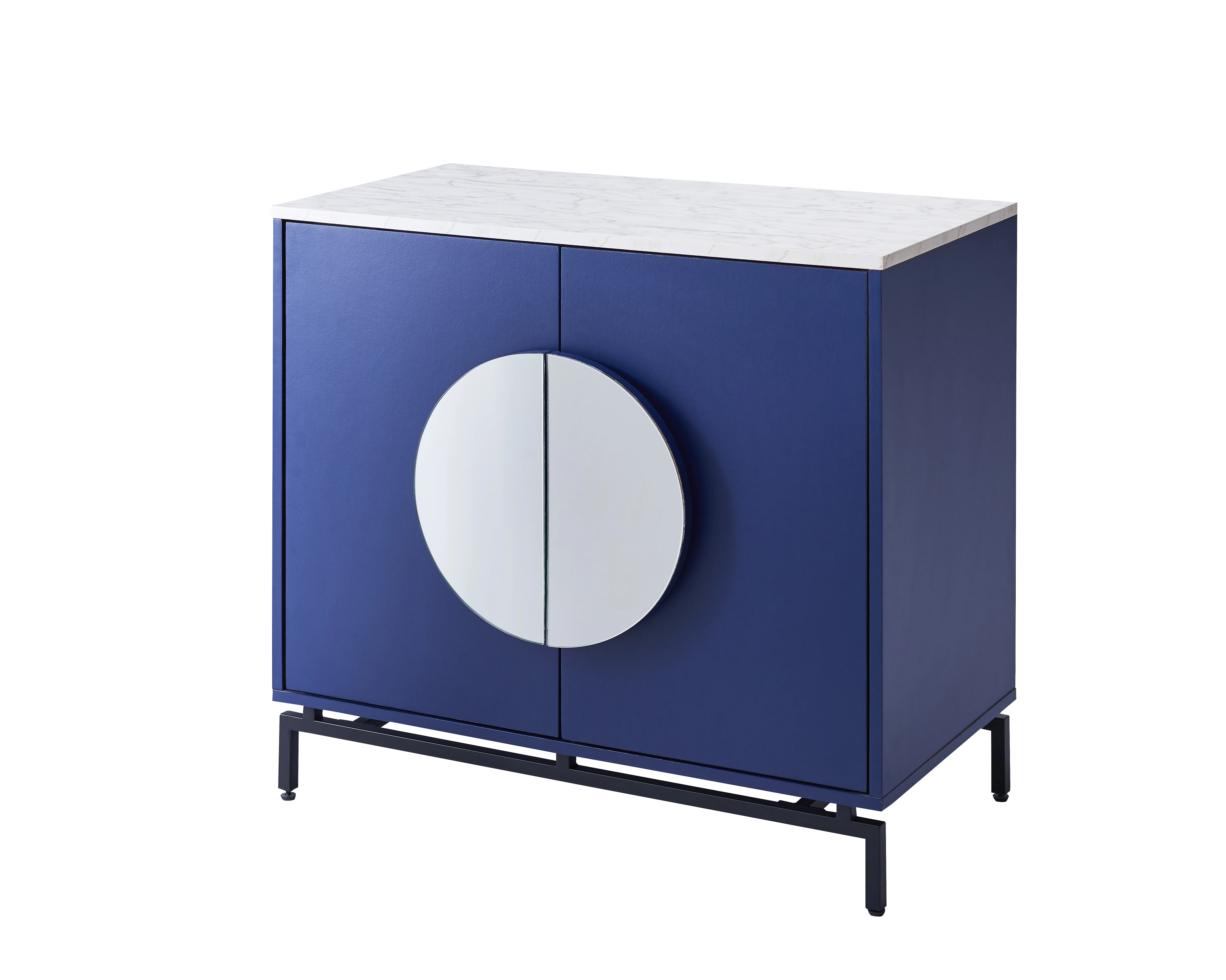 Home Source Blue Console Bar Cabinet with Half Moon Handles