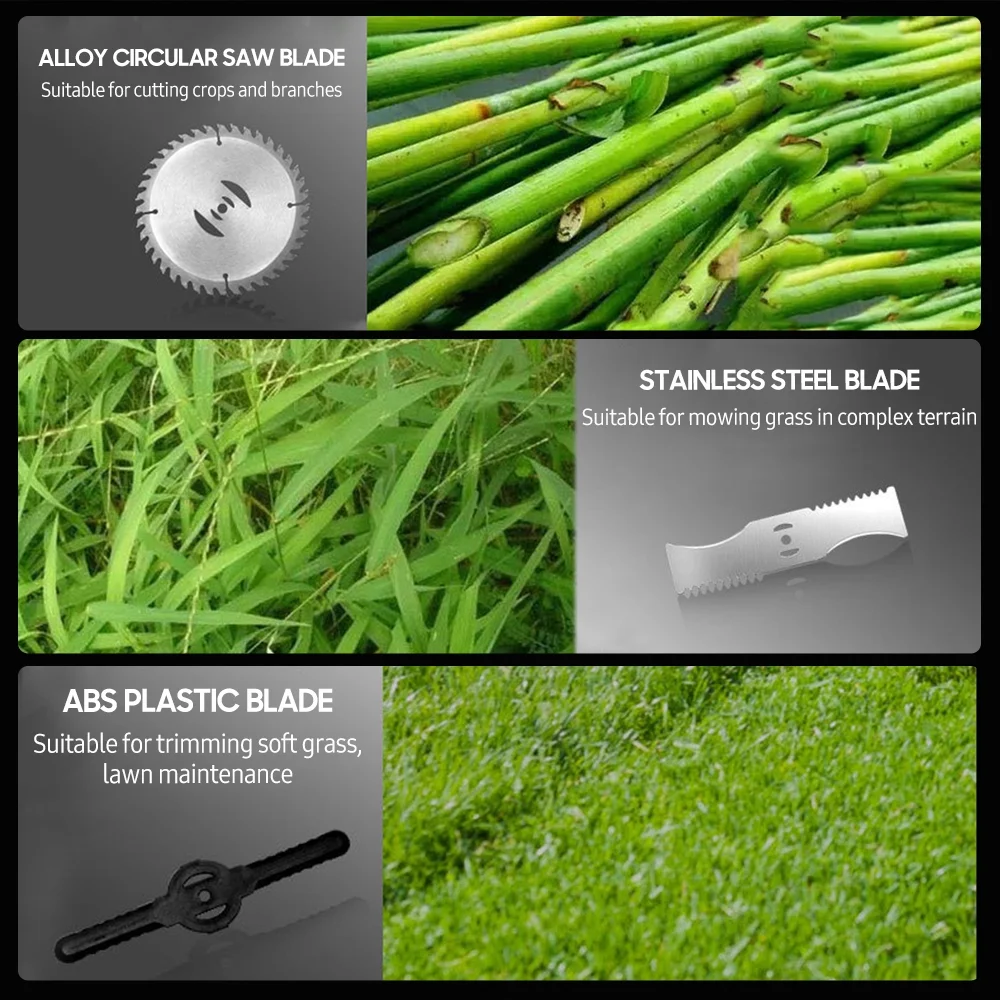 Tomshine 21V Electric Weed Wacker, Handheld Cordless Weed Eater, 2pcs 4000mAh Batteries,Fast Charger, with Plastic/ Stainless Steel Blade, Circular Saw Blade