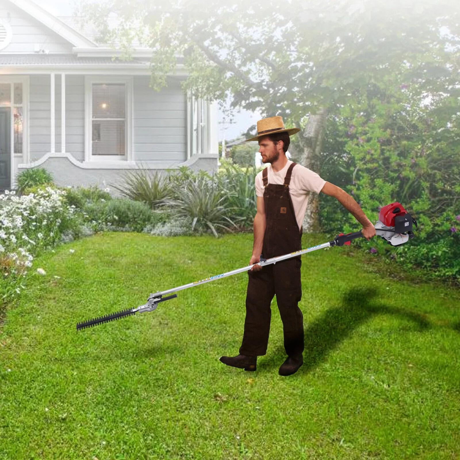 ZhdnBhnos 2-Stroke 51.7CC Gas Powered Pole Saw Brush Cutter Gas Tree Weed Hedge Trimmer 4in1 Multifunction Garden Grass Strimmer Pruner Chainsaw