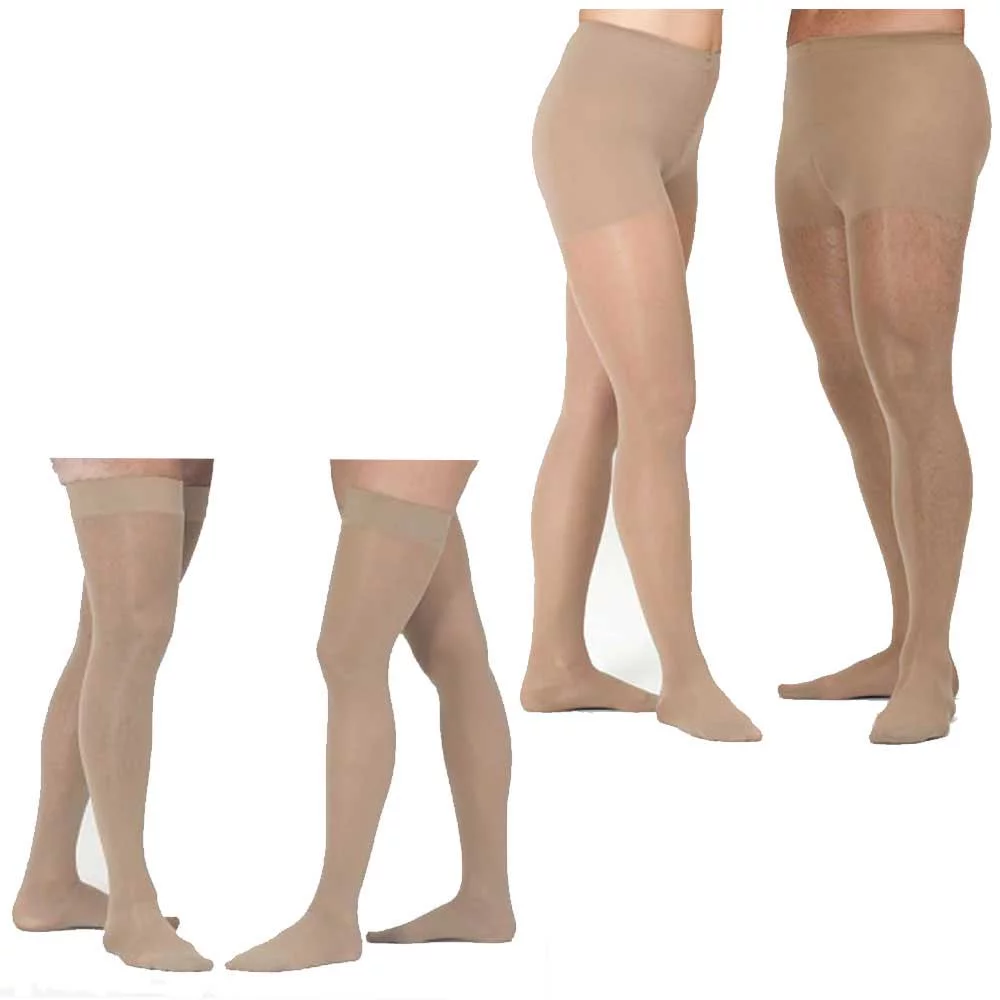 medi assure for Men & Women, 20-30 mmHg Thigh High w/Silicone Top Band Closed Toe Compression Stockings, Beige, Large-Standard