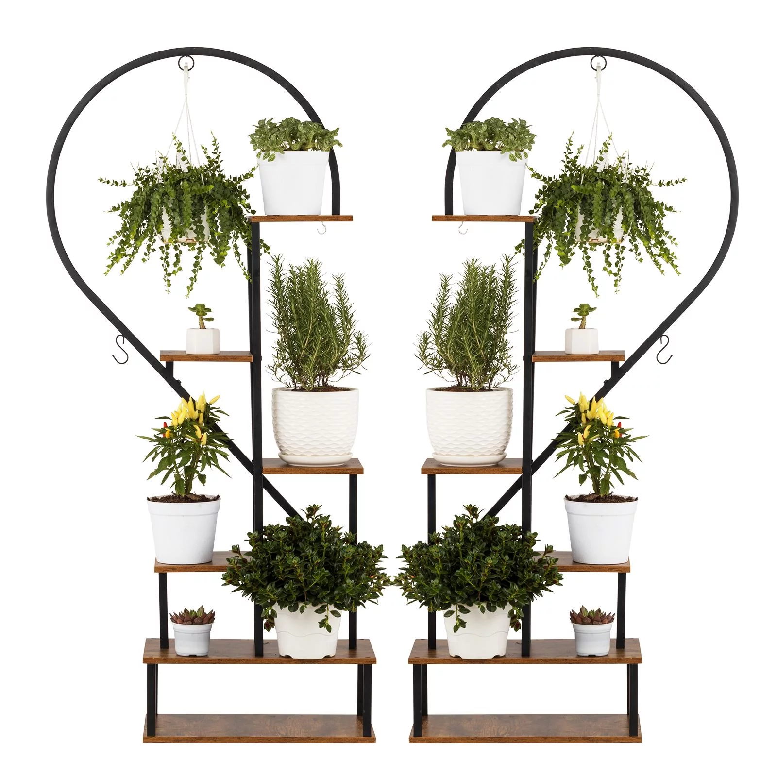 Idzo Half Heart Shape Ladder Plant Stands Set of 2, 6 Tier Modern Metal Plant Stand for Multi-Decor, Eas