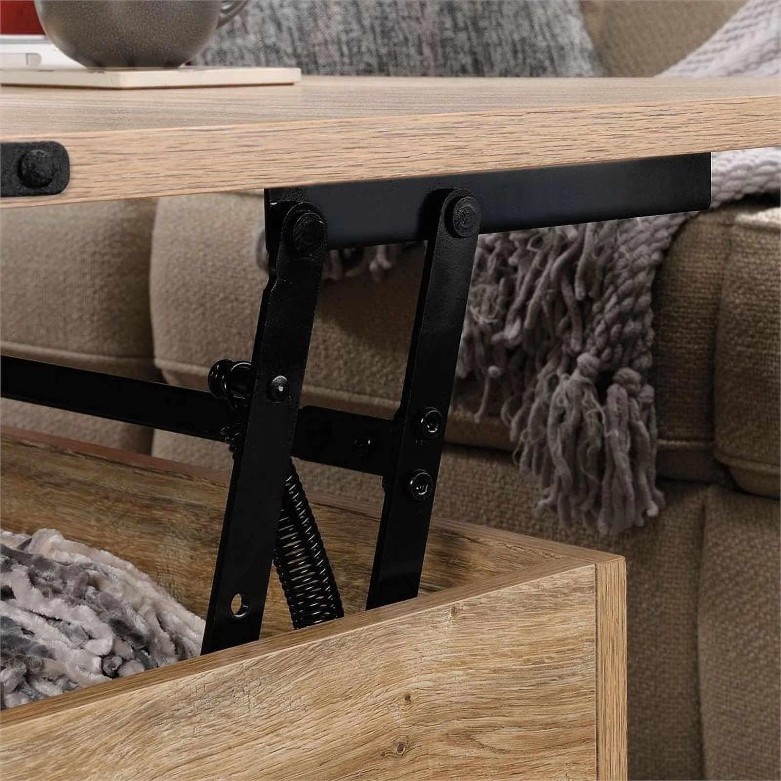 Pemberly Row Wood and Metal Lift-Top Coffee Table in Milled Mesquite