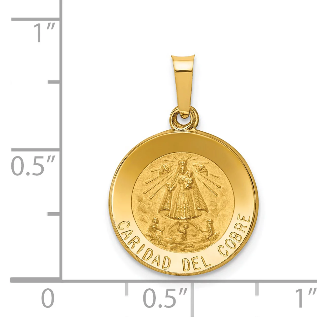 Carat in Karats 14K Yellow Gold Polished And Satin Caridad Del Cobre Medal Hollow Pendant Charm (22mm x 15mm) With 10K Yellow Gold Lightweight Rope Chain Necklace 20''