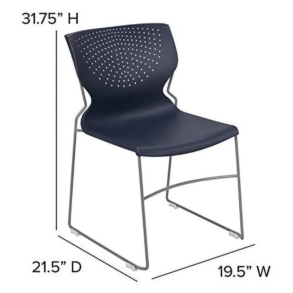 EMMA + OLIVER Home and Office Navy Full Back Stack Chair with Gray Frame - Guest Chair