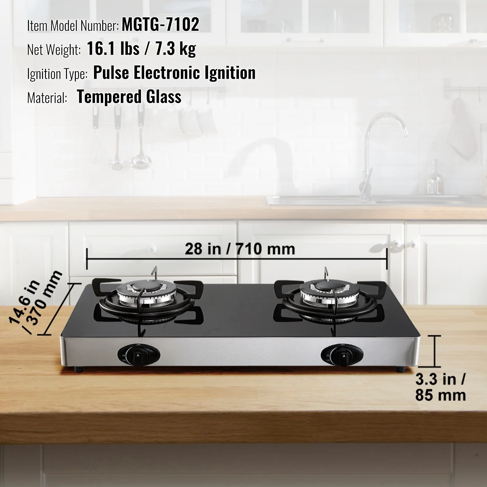 SKYSHALO Gas Cooktop Tempered Glass Countertop Cooktop 28