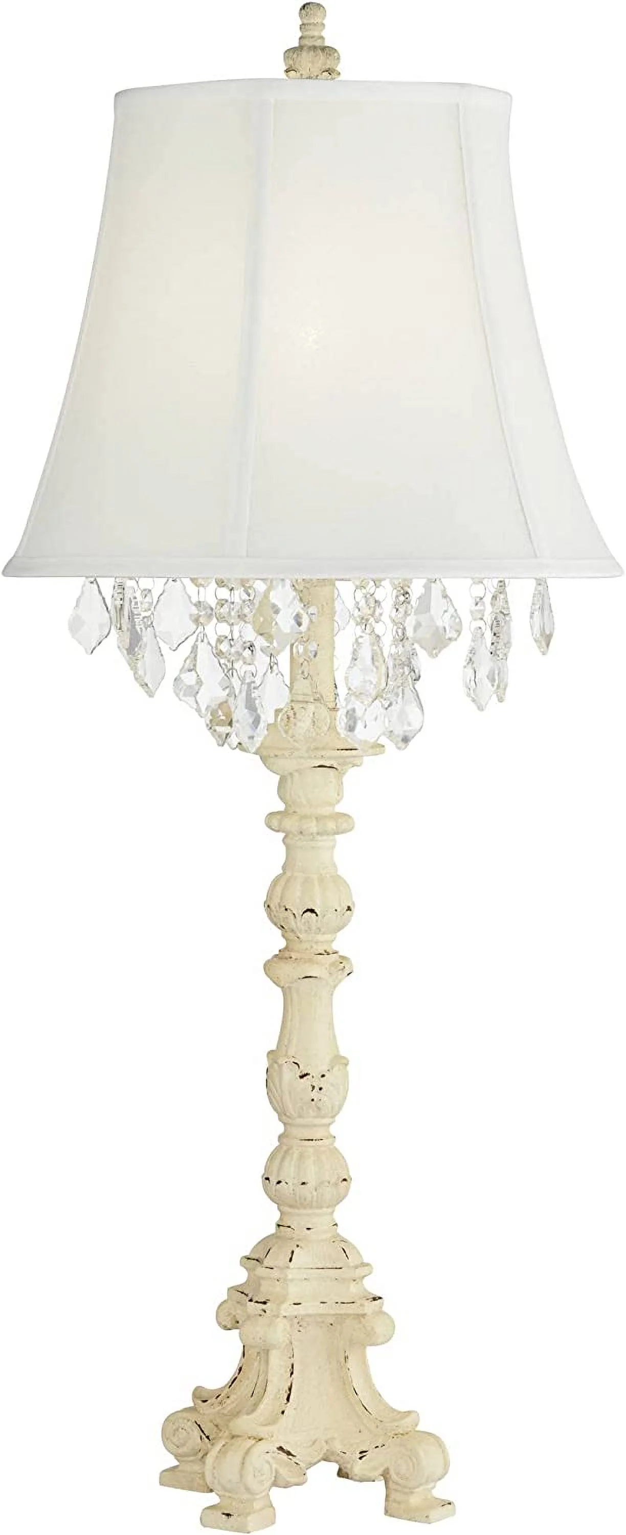 TQJKLFDY Duval 34 1/2" Tall Candlestick Large Traditional End Table Lamp French White Finish Crystal Single Living Room Bedroom Bedside Nightstand House Office Home Reading Kitchen En