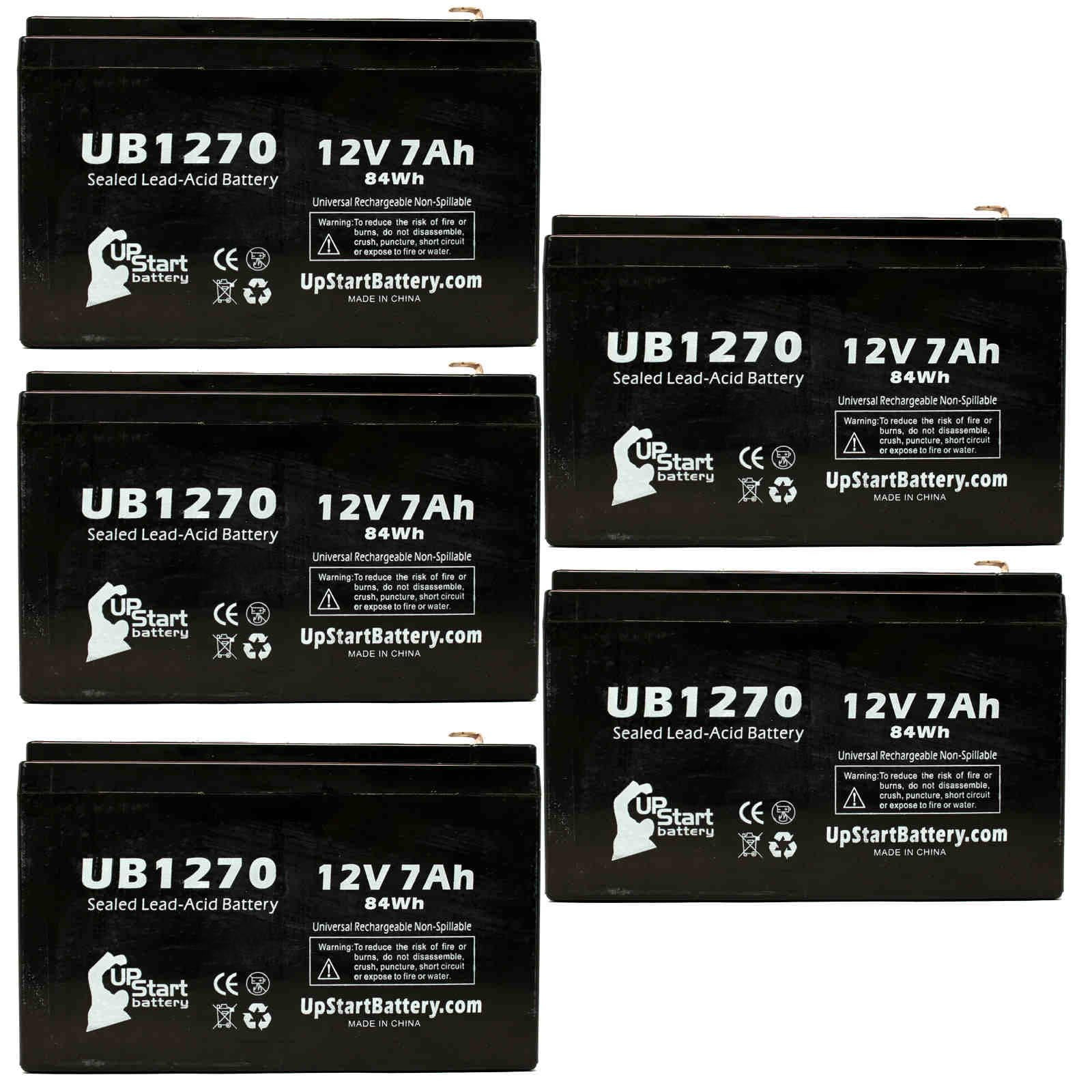 5x Pack - Compatible Gs PE12V9FZ Battery - Replacement UB1270 Universal Sealed Lead Acid Battery (12V, 7Ah, 7000mAh, F1 Terminal, AGM, SLA) - Includes 10 F1 to F2 Terminal Adapters