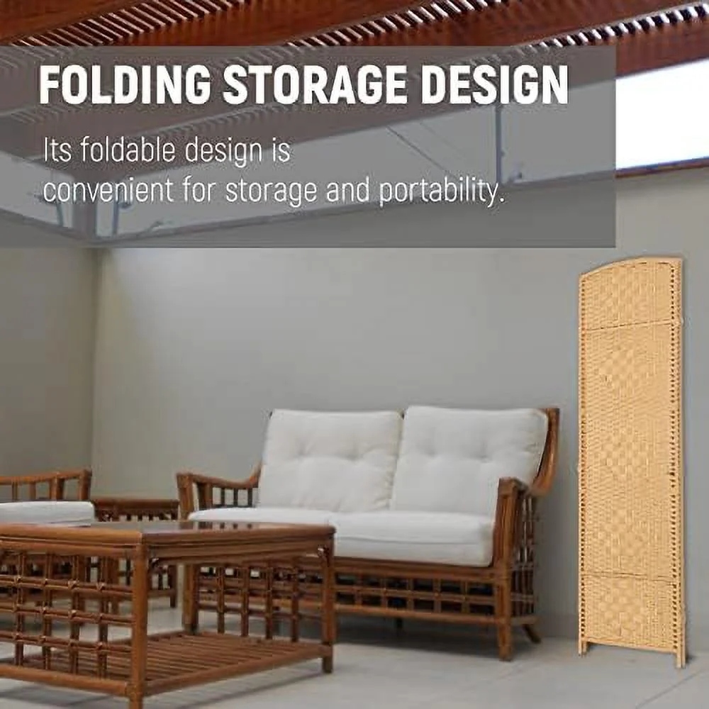 SJOLKMN RHF 6 Ft. Tall Extra Wide- Weave Fiber Room Divider  8 Panel Room Divider/Screen Room Dividers and Folding Privacy Screens 8 Panel&Room Dividers and Folding Privacy Screens-Na